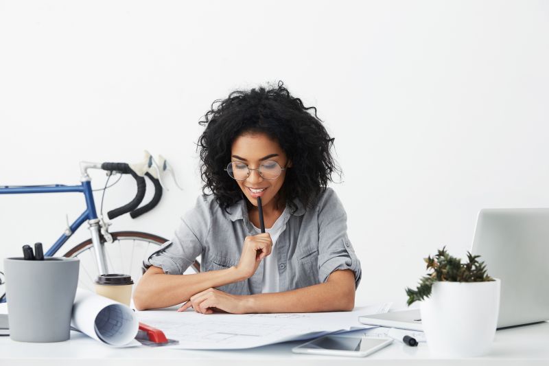 Woman studying materials